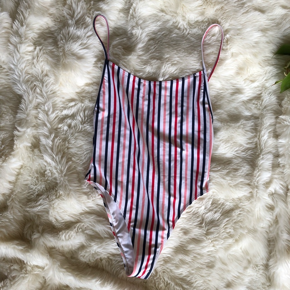 NWT retro stripe high cut one piece
